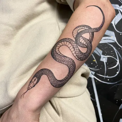 Gewundene Schlange auf Unterarm – LAKIMII Berlin Tattoostudio